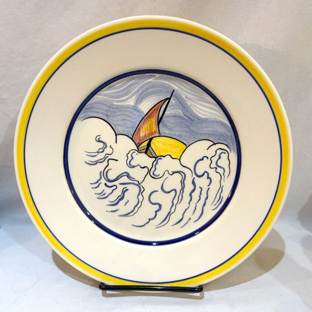 Vintage HB Henriot France Quimper 10" Dinner Plate Sailboat Design